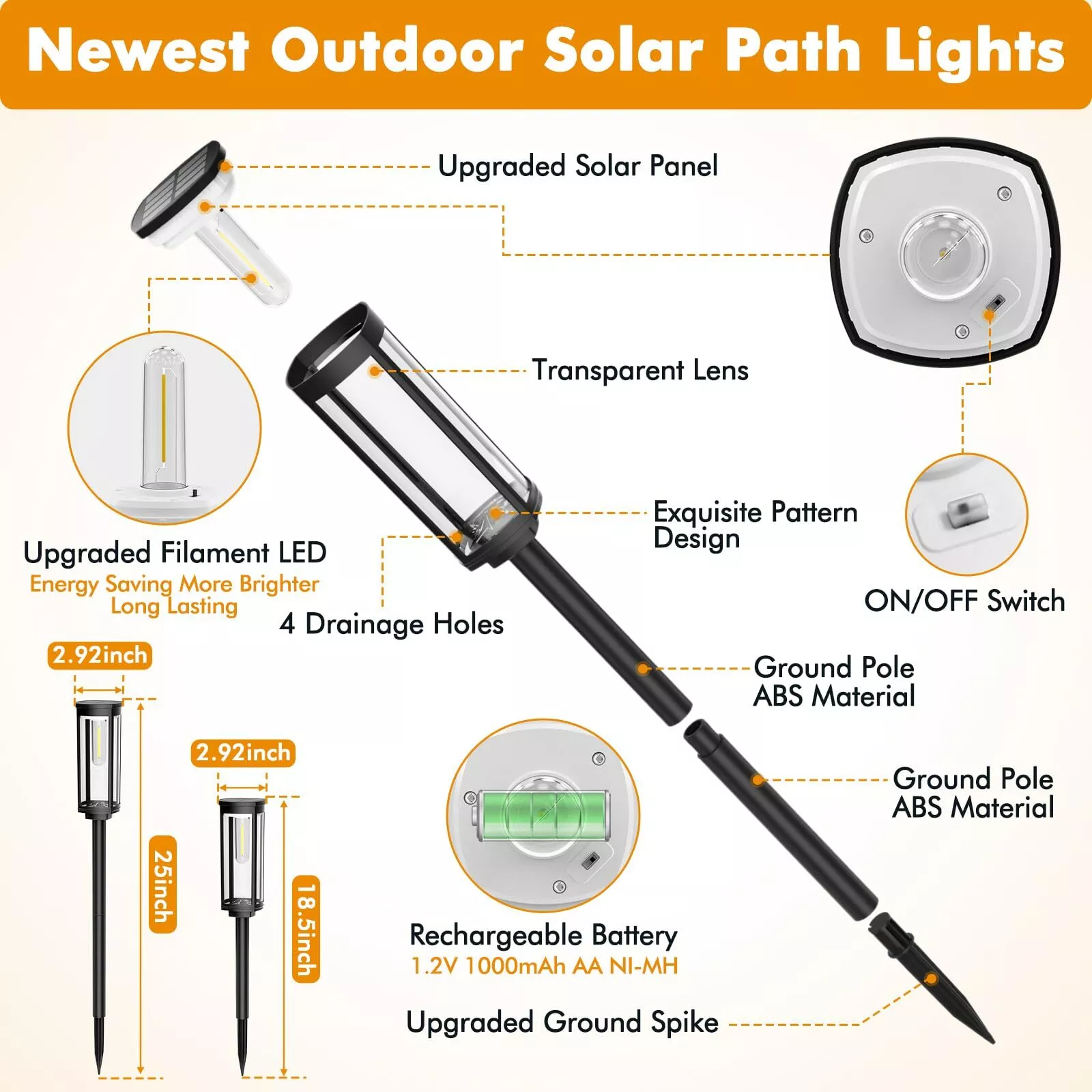 Bright Solar Pathway Lights Outdoor, 4 Pack Solar Powered Garden Lights Waterproof IP65, Auto On/Off Outdoor Light for Lawn Patio Walkway Driveway Decor Landscape Lighting