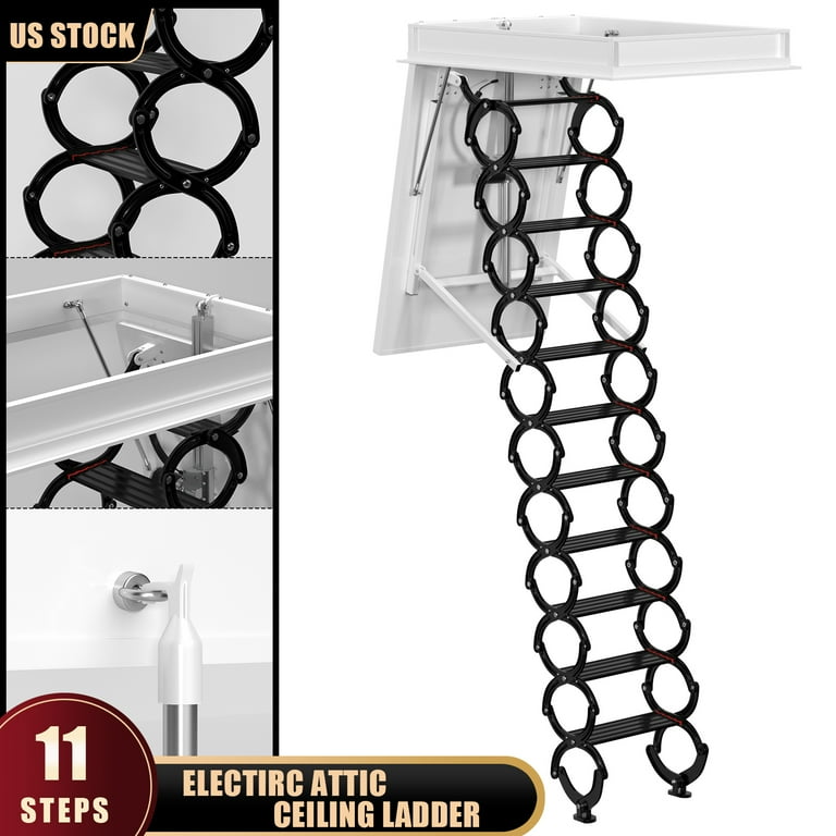 TOPTENG 11 Steps 9.5ft Black Loft Folding Electirc Attic Ceiling Ladder  Stairs 31.5*43.31" - Walmart.com