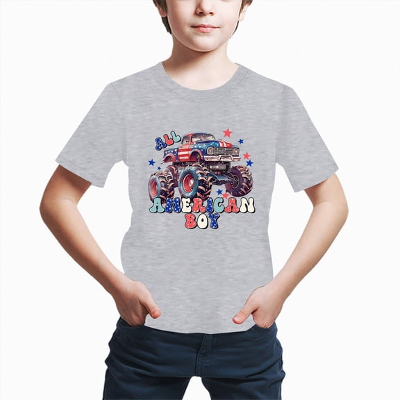 zaveiop 4th of July for Toddler Boys Girls Kids, Independence Day USA Red White Blue Tee 0-9T (Grey, 6-7 Years)