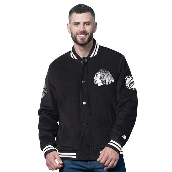 Men's Starter  Black Chicago Blackhawks Blackout Varsity Jacket