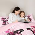 thumbnail image 4 of Erosebridal Floral Monogrammed H Twin Bedding Sets 7-Piece, Pink Damask Bedding Comforter Set, Pink Reversible, 4 of 7
