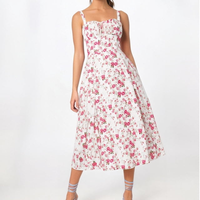 WILLBEST Vestidos Casuales para Mujer, Nuevo Vestido de Verano sin Tirantes Estampado con Cintura Ceñida, Vestido de Fiesta de Longitud Media para Mujer Grande