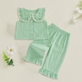 thumbnail image 2 of TOWED22 Toddler Girl Clothes Infant Baby Outfits 2pcs Sleeveless Linen Blend Camisole Casual Long Pants(Green,2-3 Y), 2 of 4
