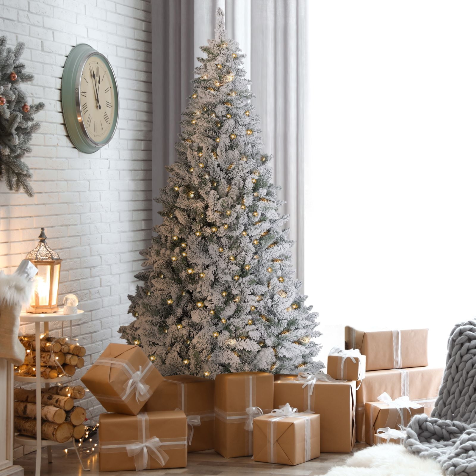 Buy VEIKOUS Clear Prelit LED Full Flocked Pine Snow Flocked Artificial