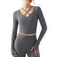 thumbnail image 3 of Top de entrenamiento sexy con tirantes y almohadilla para el pecho, estilo puro deseo, ropa de baile para pilates, ropa de yoga adelgazante de manga larga, 3 of 5