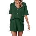 thumbnail image 2 of Zynoxe Two Piece Sets for Women Trendy V Neck Button-Up Short Sleeve Top Elastic Waist Shortsset Comfy Breathable Cotton Womens Sets Versatile Casual Solid Color Summer Outfits L, 2 of 10