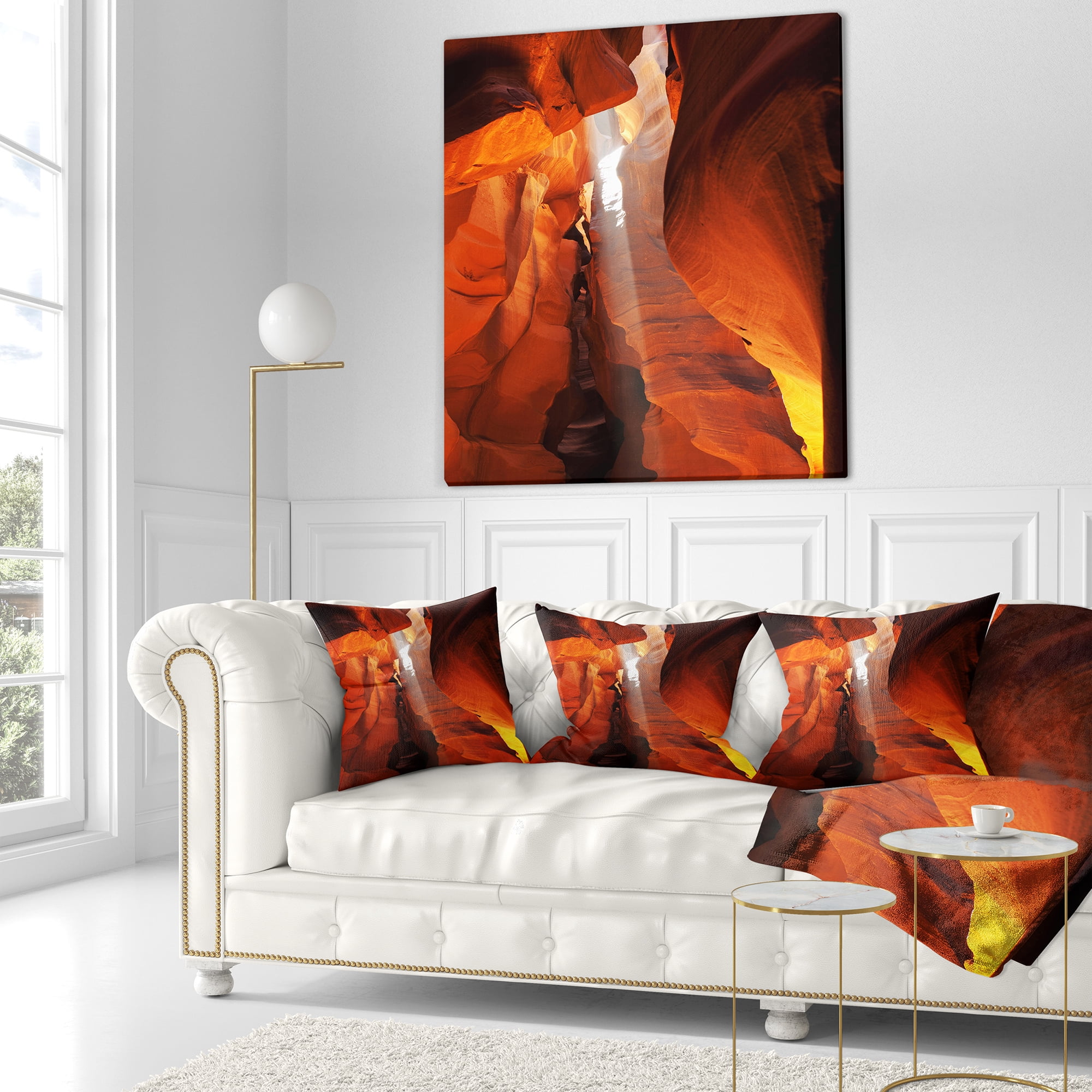 Designart Antelope Canyon in Sunlight Rays - African Landscape Printed Throw Pillow - 18x18