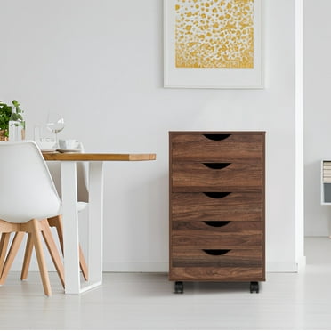 Naomi Home Taylor 5 Drawer Wood File Cabinet with Wheels, Oak