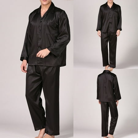 

Pajamas for Women KKCXFJX Men Solid Casual Striped Long Sleeve Pajama Trousers With Pockets Button Closure Pajama Set