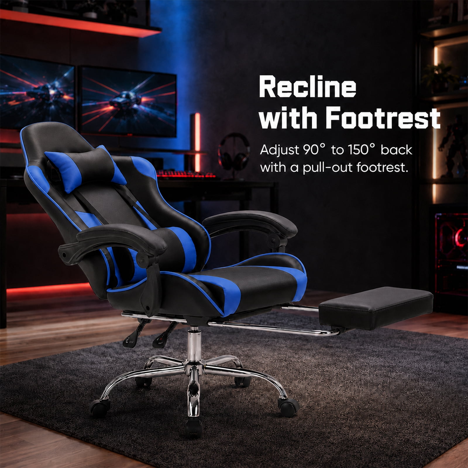 Alvantor Gaming Chair, Adjustable Backrest and Height, Ergonomic Computer Chair with Footrest and Lumbar Support, 275lb Capacity