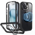 thumbnail image 1 of Funda ESR para iPhone 15 con soporte MagSafe de cuerpo completo, color negro transparente, 1 of 8