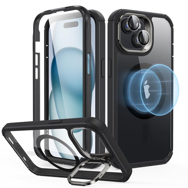 Funda ESR para iPhone 15 con soporte MagSafe de cuerpo completo, color negro transparente