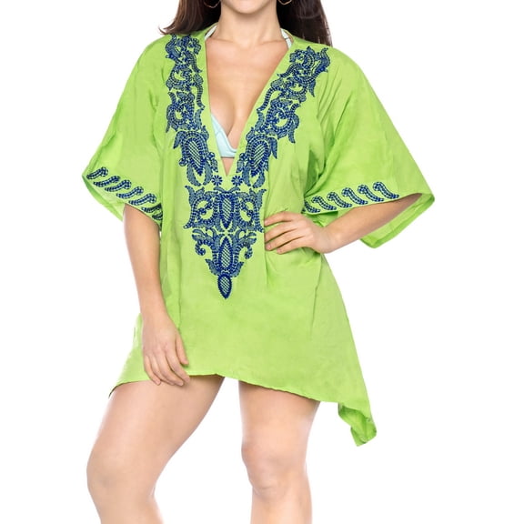 HAPPY BAY Women's Beachwear Summer Short Party Swimsuit Cover ups for Women Beach Dress 1X-2X Shamrock ivy Green_AC25