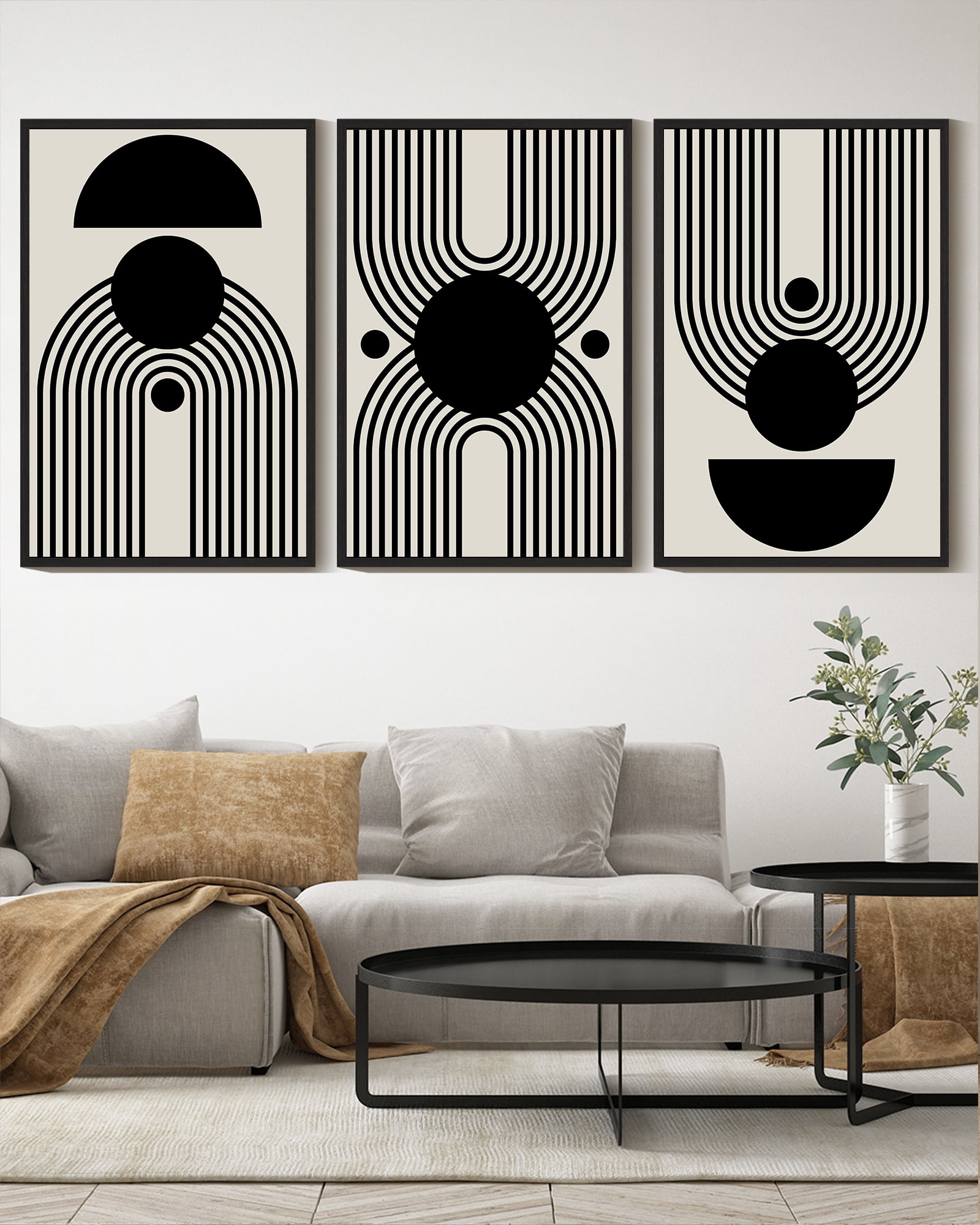 Drsoum Black and White Abstract Wall Art 16x24in3pcs Black Framed Minimal Decor Duotone Dark Brush Stroke Prints Shapes Illustrations Modern Art Ready To Hang