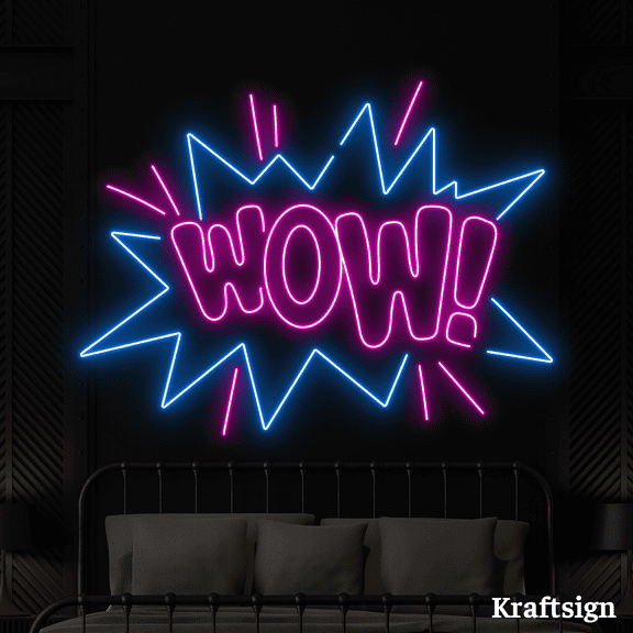 Craftnamesign Wow Neon Sign, Wow LED Sign, Bedroom Decor, Bar Club Decor