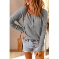 thumbnail image 1 of Women's Gray Waffle Knit Henley Top, 1 of 18
