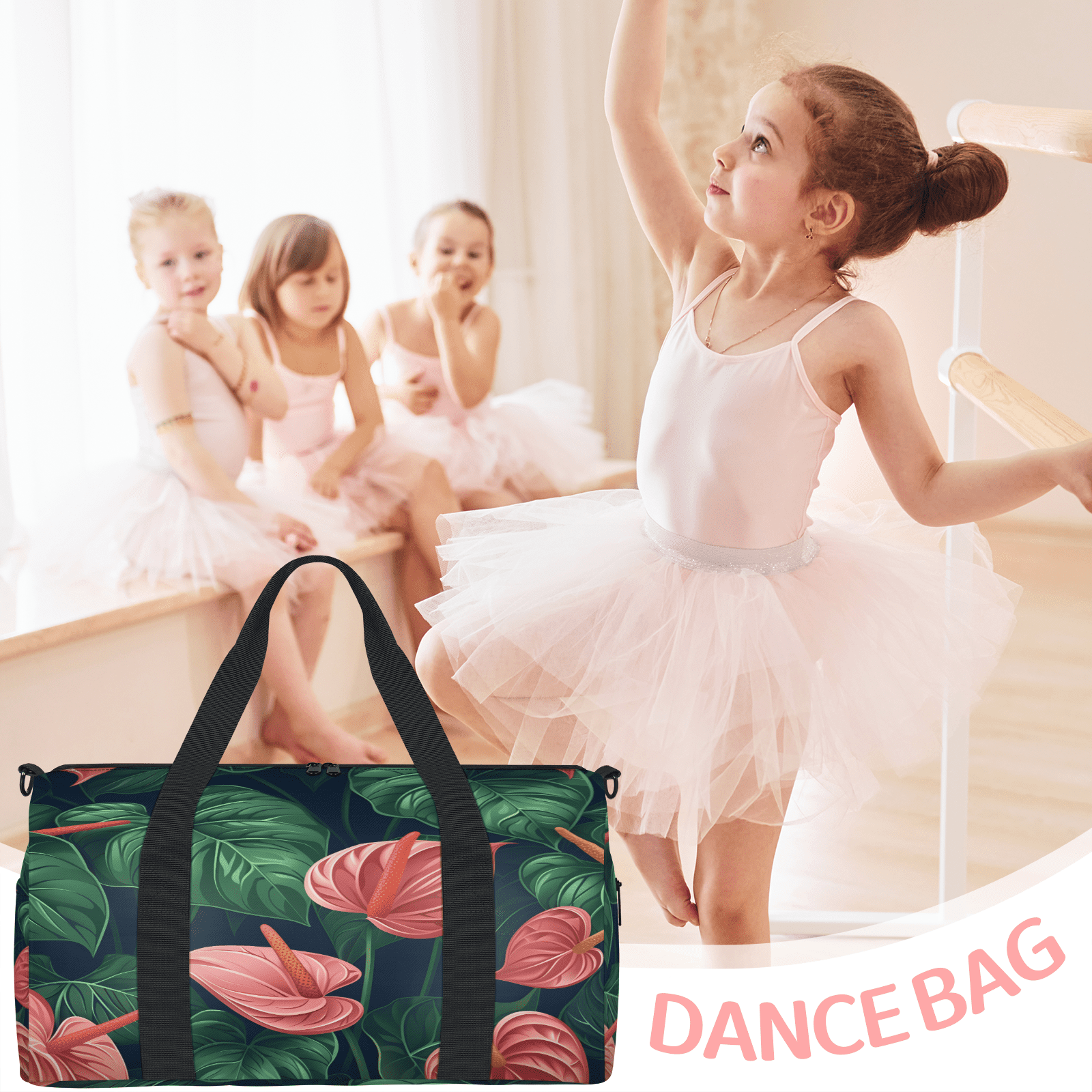 Herdesigns Tropical Gym Bag for Women, Duffle Bag for Travel Sport, Palm Leaves Floral Plants Lightweight Waterproof Carry on Weekender Dance Yoga Workout Bags