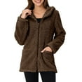 thumbnail image 2 of Women's Coat Solid Color Long Sleeve Casual Lapel Fleece Fuzzy Faux Shearling Zipper Hooded Coat Warm Winter Oversized Outwear Jacket Fashion Women Warm Faux Coat Jacket Winter Zipper Solid Outerwear, 2 of 7