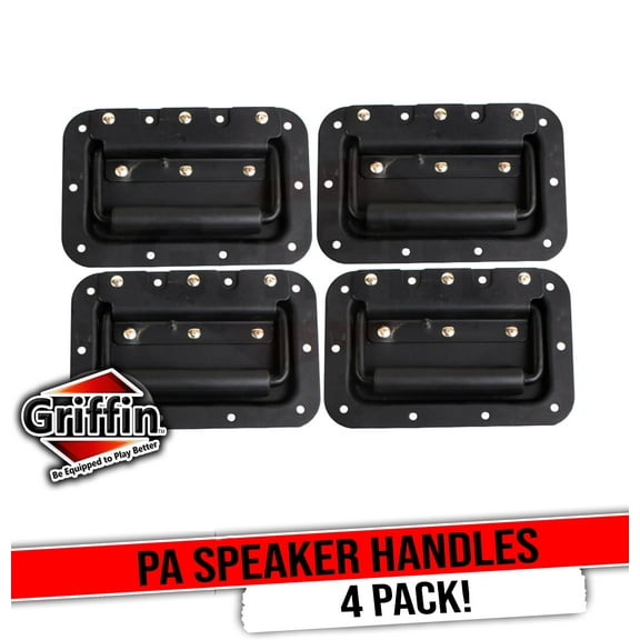 Speaker Cabinet Handles for DJ PA Road Case (Set of 4) by Griffin - Heavy Duty, Spring Loaded, Recessed Metal Flip Pull with Rubber Padding for Comfortable Flight Carry Pro-Audio Stage Gear Parts