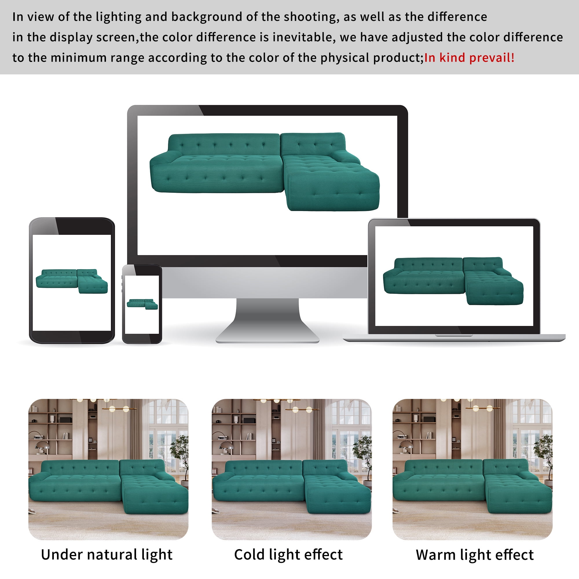 Aukfa 107" Modular Sectional Sofa Tufted Couch for Living Room, Bedroom, Polyester, Green
