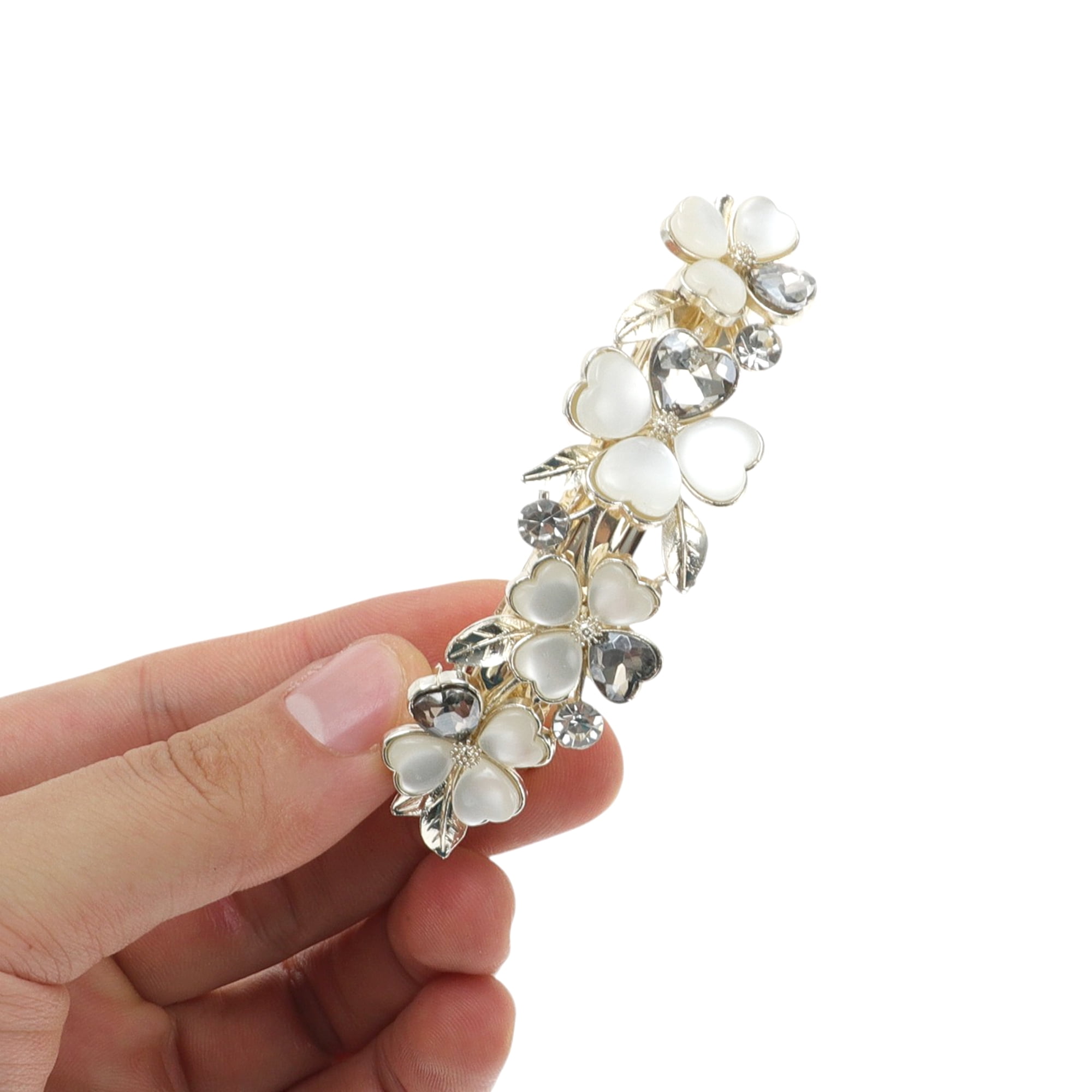 Unique Bargains Lily Flowers French Barrette Hair Clips Gold Tone Gray