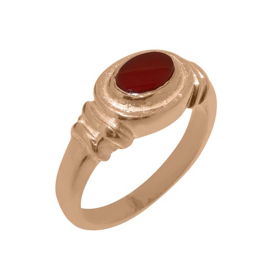 LBG British Made 18k Rose Gold Natural Carnelian Unisex Engagement Ring - 33 size options - Size 9.5