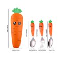 thumbnail image 3 of Teissuly Toddler Utensils, 3PC Travel Cutlery Set, Kids Spoon, Fork, Scraper Self-Feeding, Carrot Child Flatware Sets, Stainless Steel Baby Silverware, Complementary Food Weaning, Home And School Use, 3 of 9