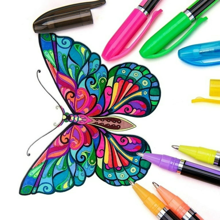 48 Colors Set DIY Gel Pens Highlighter Marker Pen Watercolor Pen Glitter  Gel Pen for Adult Coloring Books Journals Drawing Doodling Art Markers 