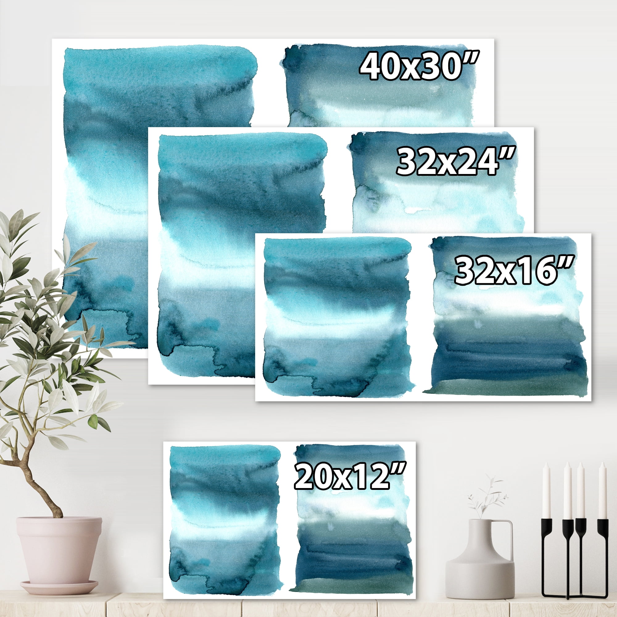 Designart ' Abstract Impression Ocean Blue Aquatic I ' Modern Canvas Wall Art Print