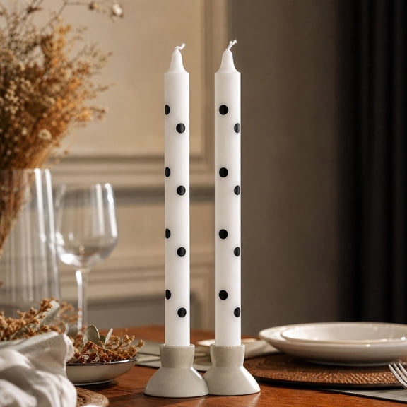10 Inch Black Polka Dot Taper Candles, 2 Pcs Long Decorative Candles for Wedding Banquet Table Decor, Vintage Style Wax Candles for Dinner Party Home Decor