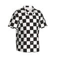 thumbnail image 2 of Daiia Black and White Checkerboard Hawaiian Shirt for Men Gentle Cotton Regular Short Sleeve Casual-X-Large, 2 of 9