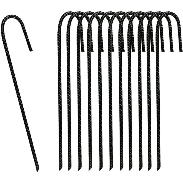 16 Inch Ground Anchor Rebar Stakes Heavy Duty J Hook Curved Steel Metal ...