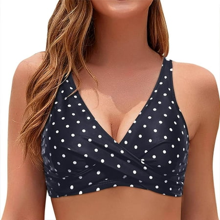 ZQGJB Women Full Coverage Bikini Top No Bottom Sexy Floral Printed Push up Swimsuits Top Sport Bra Bathing Suits Tops(Black L)