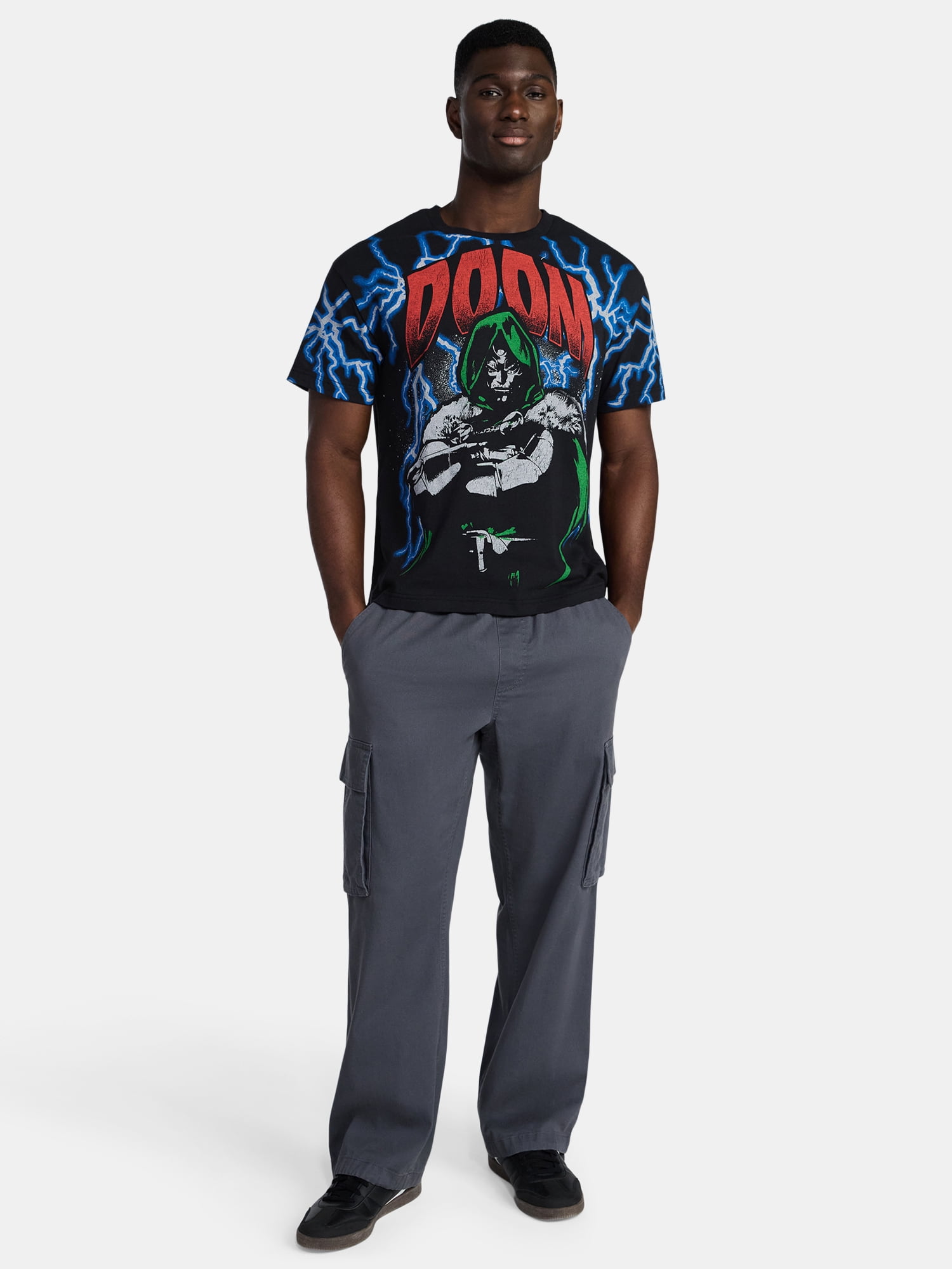 Marvel Dr. Doom Men's and Big Men's Front Back Graphic Oversized Tee with Short Sleeves, Sizes XS-3XL