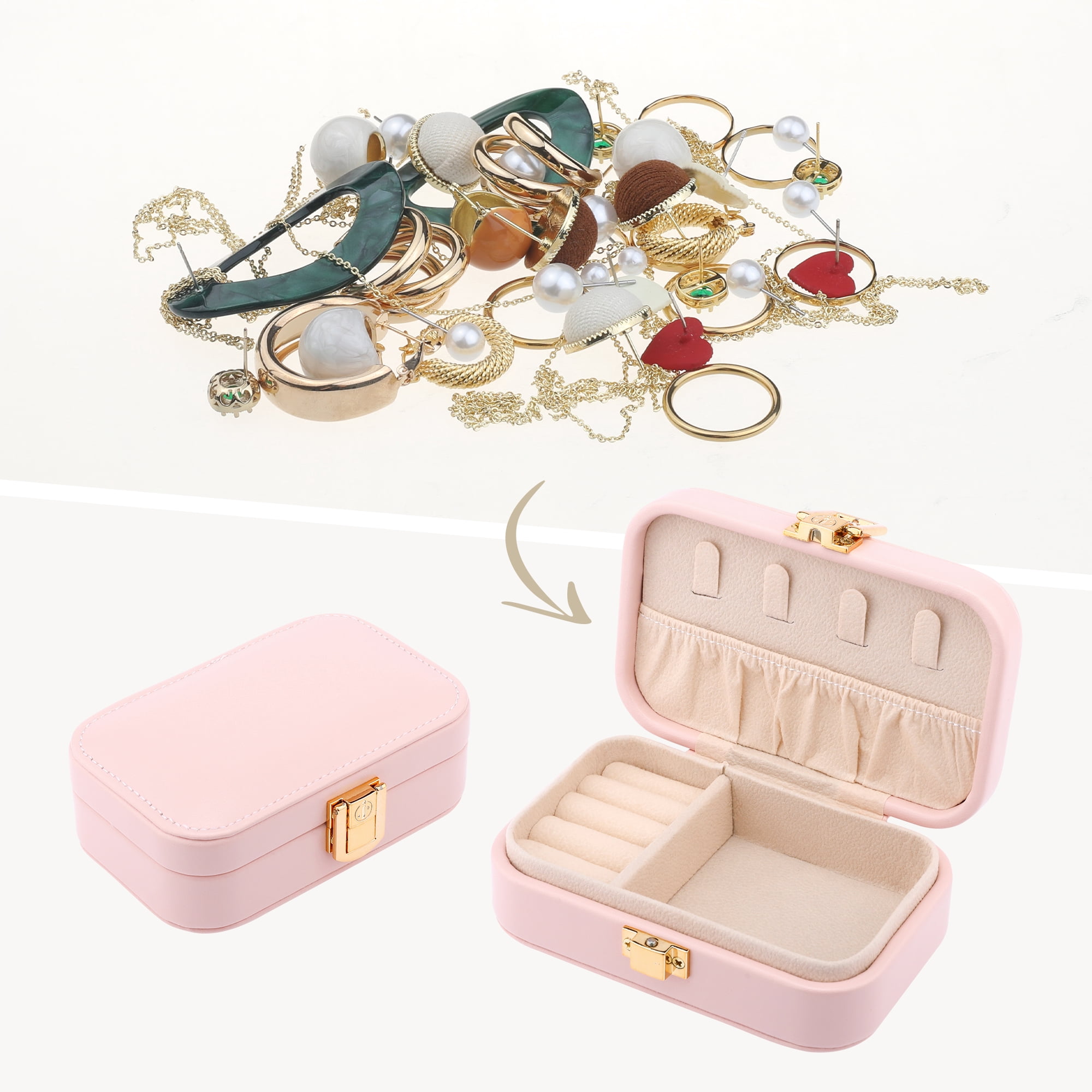 Unique Bargains Mini PU Leather Jewelry Box Jewelry Organizer Case Light Pink