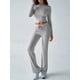 thumbnail image 5 of Conjuntos de 2 Piezas para Mujer, Larga, Cuello Redondo, Pantalones Acampanados de Cintura Alta, Conjuntos de Chándal, Ropa de Calle. Gris S, 5 of 9