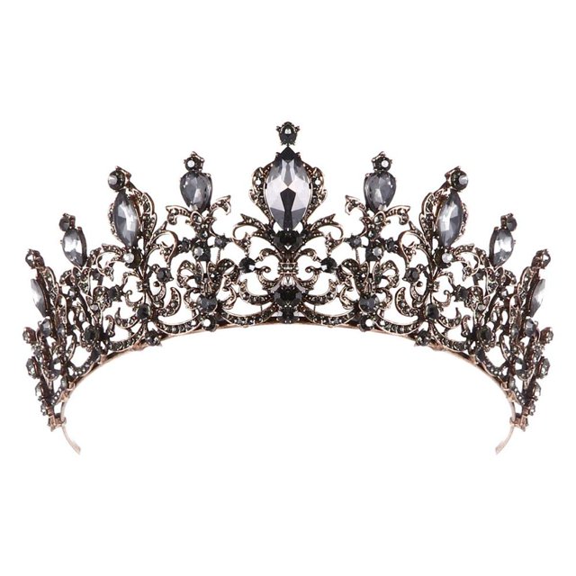 Corona Negra Corona Gótica para Mujer Tocados Decoración de Halloween Cumpleaños Retro Diamantes de Imitación Corona de Reina Barroca Negra Corona de Novia de Boda