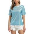 thumbnail image 2 of MISS MOLY Women's Shiny Tops Holographic Metallic Shirt Shimmer Glitter Sparkle Party Disco Tee Shirt Blouse for Birthday Party, 2 of 5