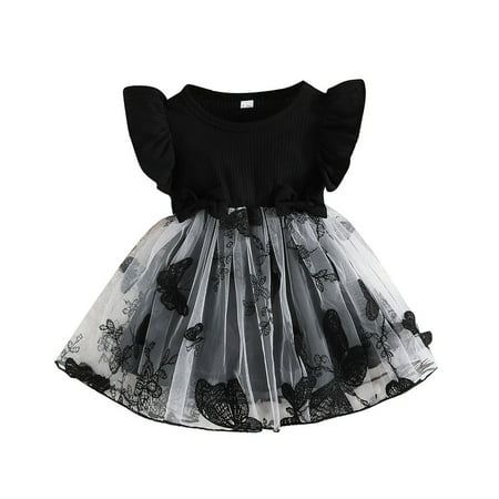 

GuangCong Toddler Girls Casual Dresses Baby Butterfly Sleeveless Ribbed Patchwork Tulle Dresses Kids Suntoddler Girls Dresses Black Toddler Girls Dresses Sizes 9-12 Months