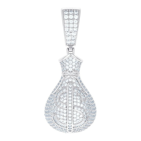925 Sterling Silver Mens Cubic Zirconia Money Bag Currency Pendant 42.3x17.6mm Wide Necklace for Men