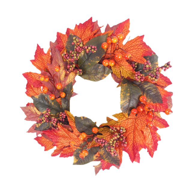 Corona artificial de otoño, corona de hojas de arce y bayas, decoración del hogar, adorno decorativo de para pared del hogar en Acción de