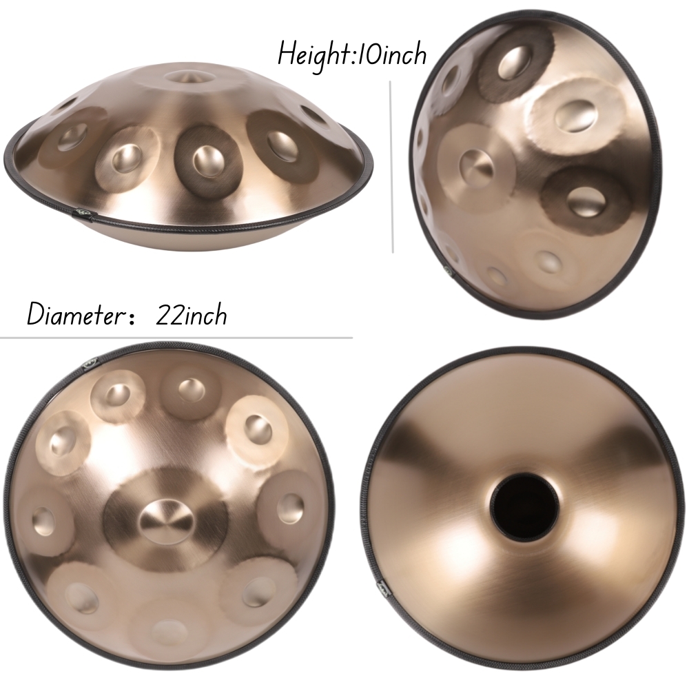 440Hz Drum in D Minor 10 Notes Handpan 22 Inche Steel drum percussion instrument with soft bag(Gold 10notes)