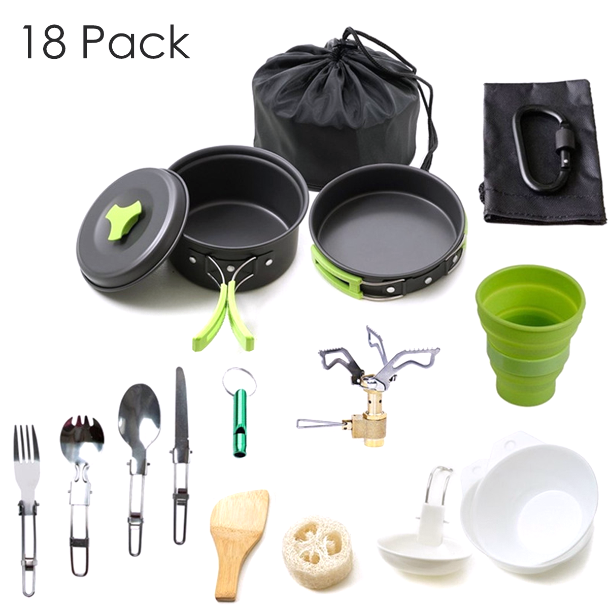 Camping 18 Piece Outdoor kitchenware Set Portable Camping Kitchen Utensil Set with Water Resistant Case for Outdoor Picnic BBQ Hiking