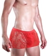 thumbnail image 3 of Mens Red Lace Boxer Briefs, Soft Stretch Breathable Underwear for Men, Floral Bold Fashion Design,Size Free Size, 3 of 3