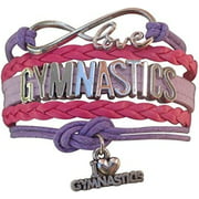 Gymnastics Bracelet, Girls Gymnastics Jewelry, Pink Purple Infinity Love Charm Bracelet for Gymnasts