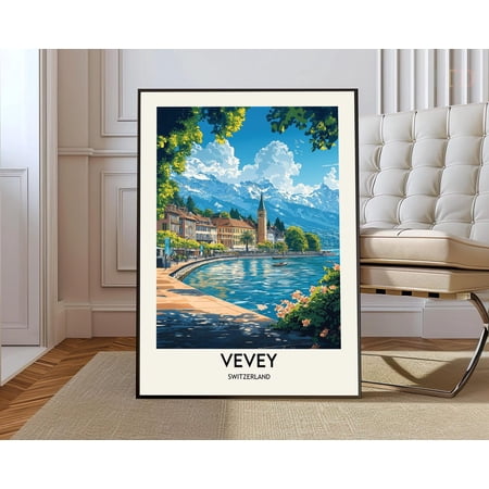 Vevey Lake Geneva Switzerland Poster, Unframed Paper Poster 8x10in