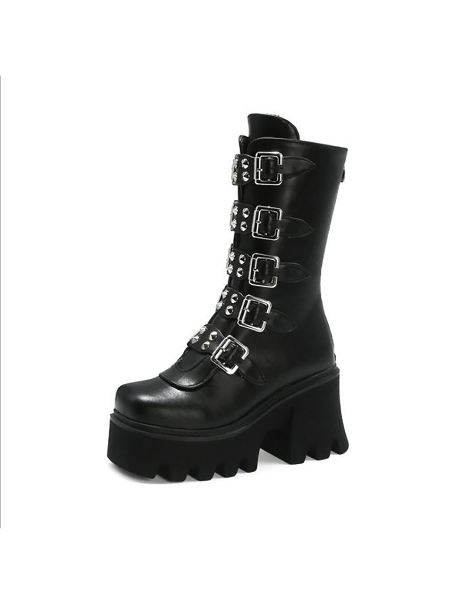 Zipper Side Platform Chunky Heeled Combat Boots, High Platform Black Punk  Solid Color Women's Fashion Boots | SHEIN USA