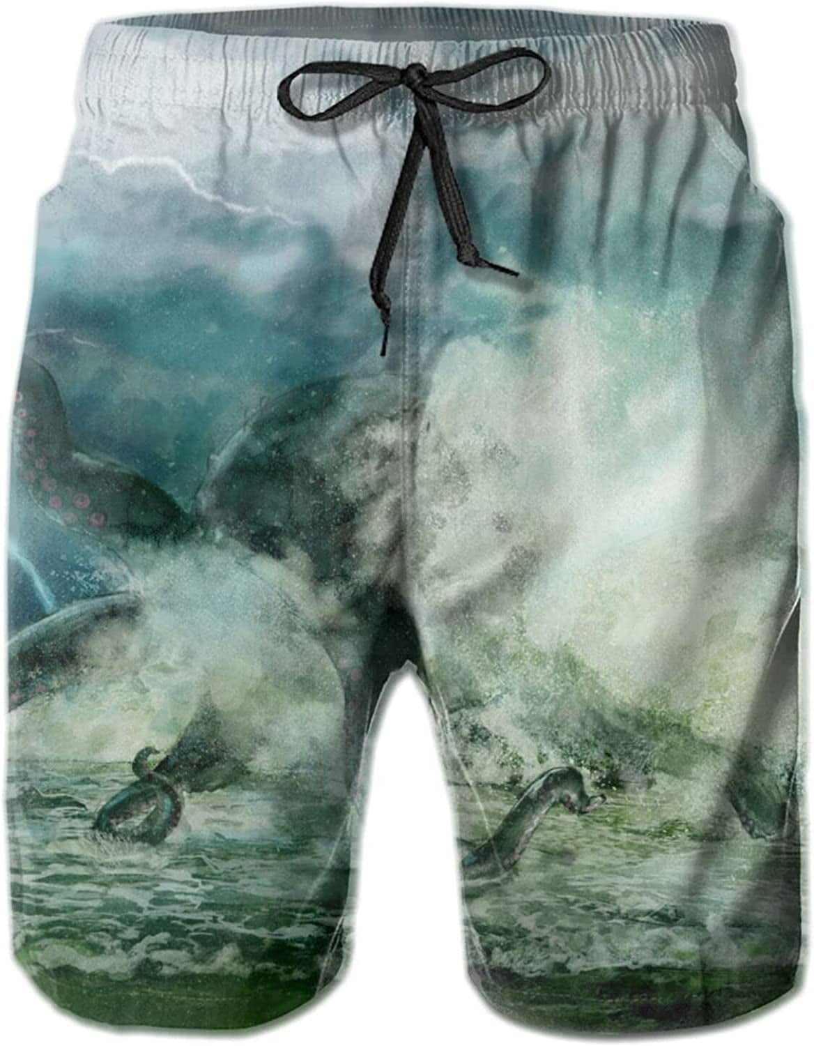 Men's Monster Octopus Swim Trunks Quick Dry Swim Shorts Casual Beach Board Shorts Swimwear S3XL