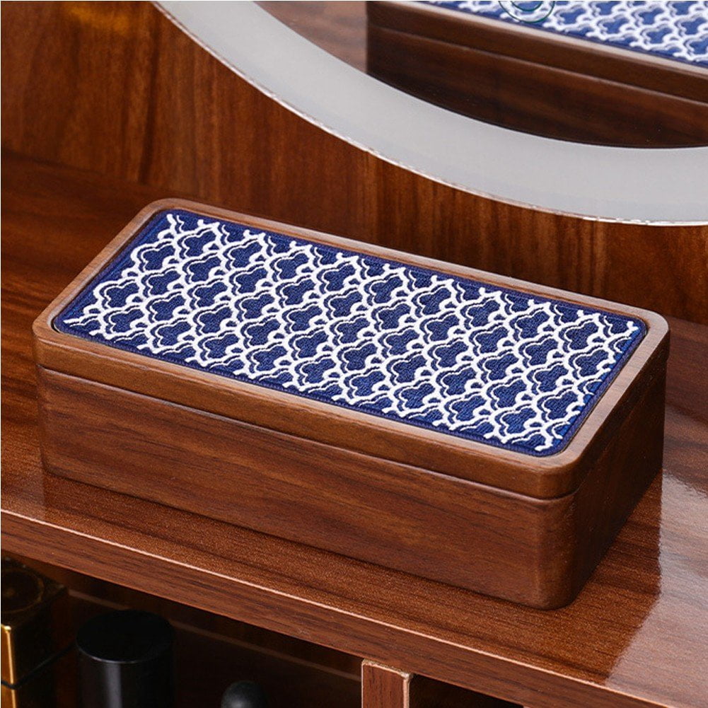 Magnetic Jewelry Box Vintage Embroidered Jewelry Box Portable Necklace Storage Box Walnut Wood Trinket Case