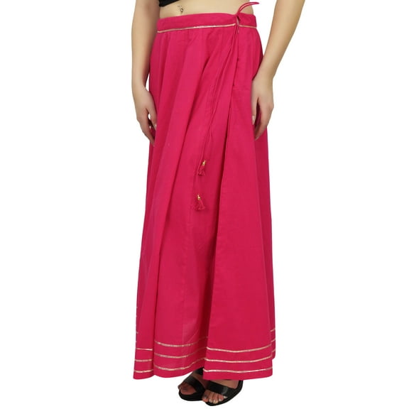 Bimba Women's Magenta Maxi Skirt Gota Patti Design Drawstring Tassel Waist-S